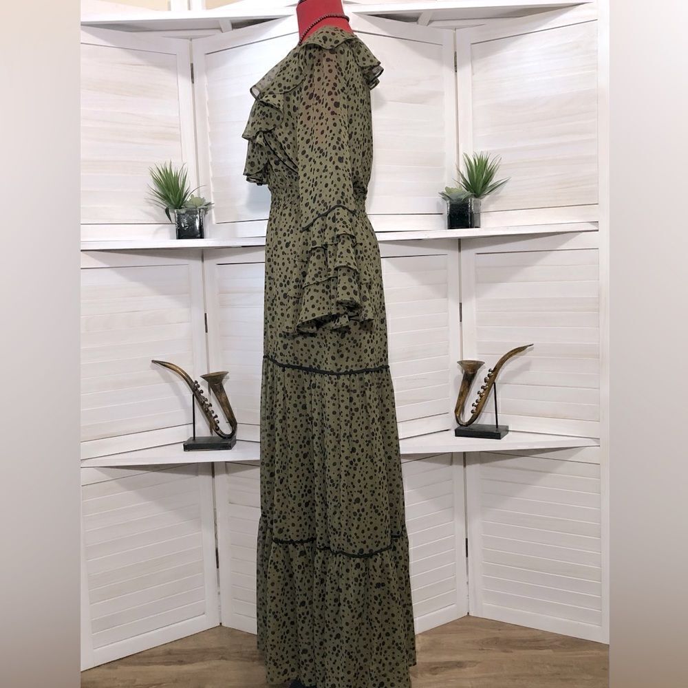 Misa Los Angeles Mavistela Dress XS Green Black Dot Ruffled - Picture 7 of 8